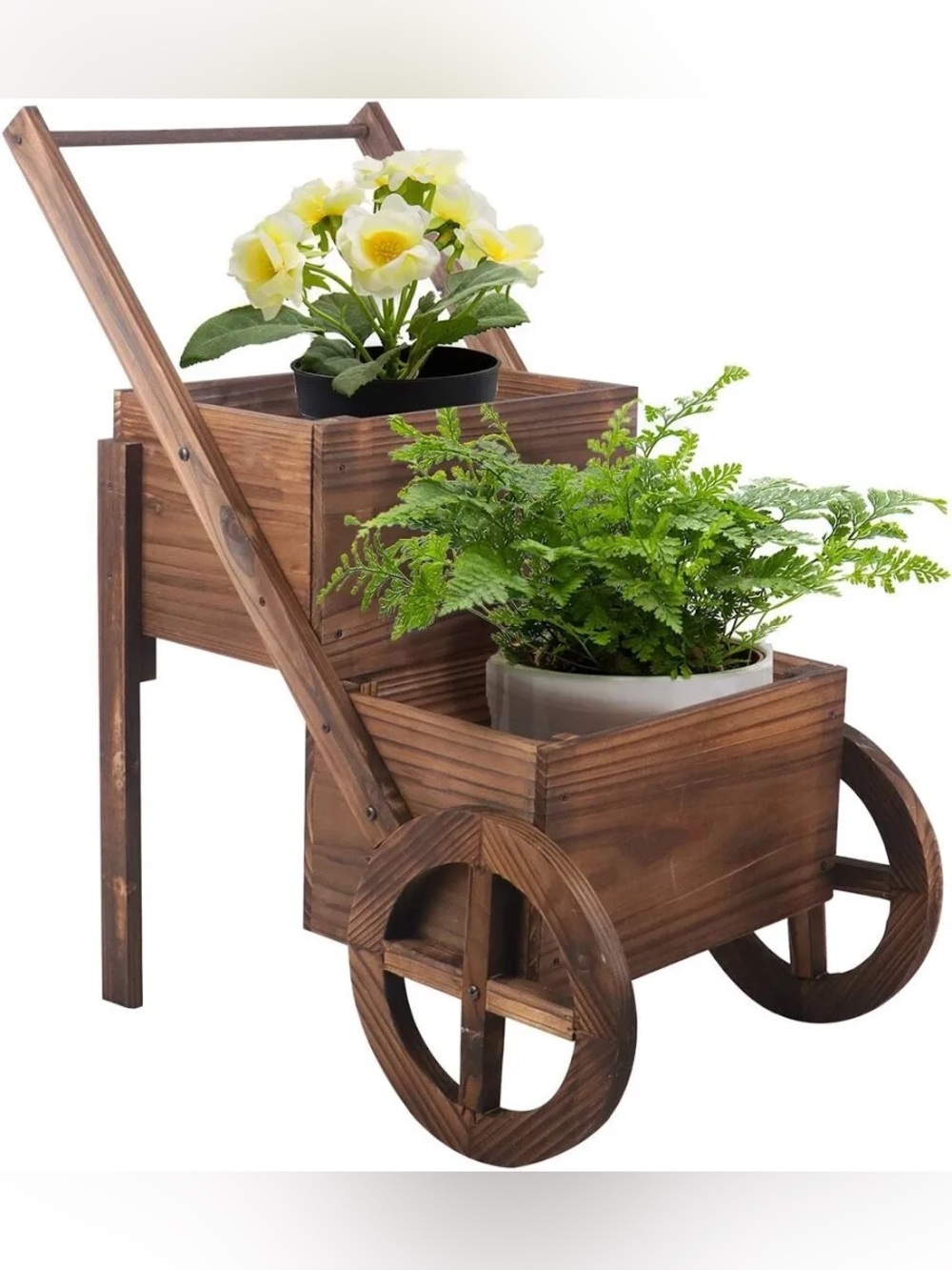 BIGTREE 2-Tier Wooden Wagon Flower Planter Cart
